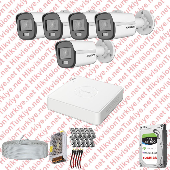 Hikvision Colorvu Gece Renkli 05 Kameralı Set 1TB Hdd